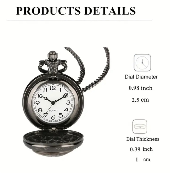 Harry Potter Vintage Quartz Pocket Watch Necklace stainless steel new - Picture 3 of 9